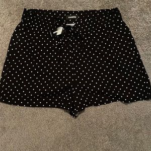 Express tie waist shorts. Black and white polka dots. NWT
